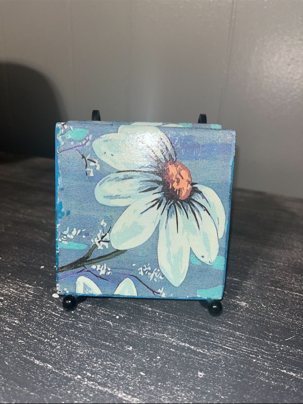 Blue Floral Ceramic Coaster with holder- Unbranded  5 coasters